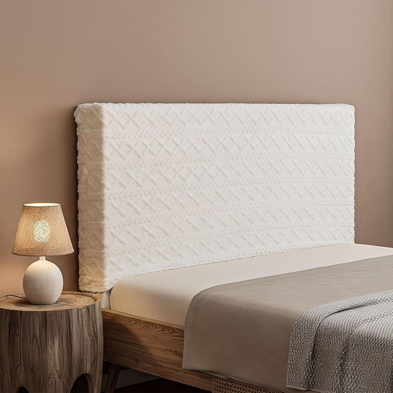 Gilprop Bed Headboard Cover Stretch Jacquard Bed Head Board Slipcover Dustproof Protector Velvet Cover for Bedroom Decor (White Full Headboard 47"-55") - Image 1
